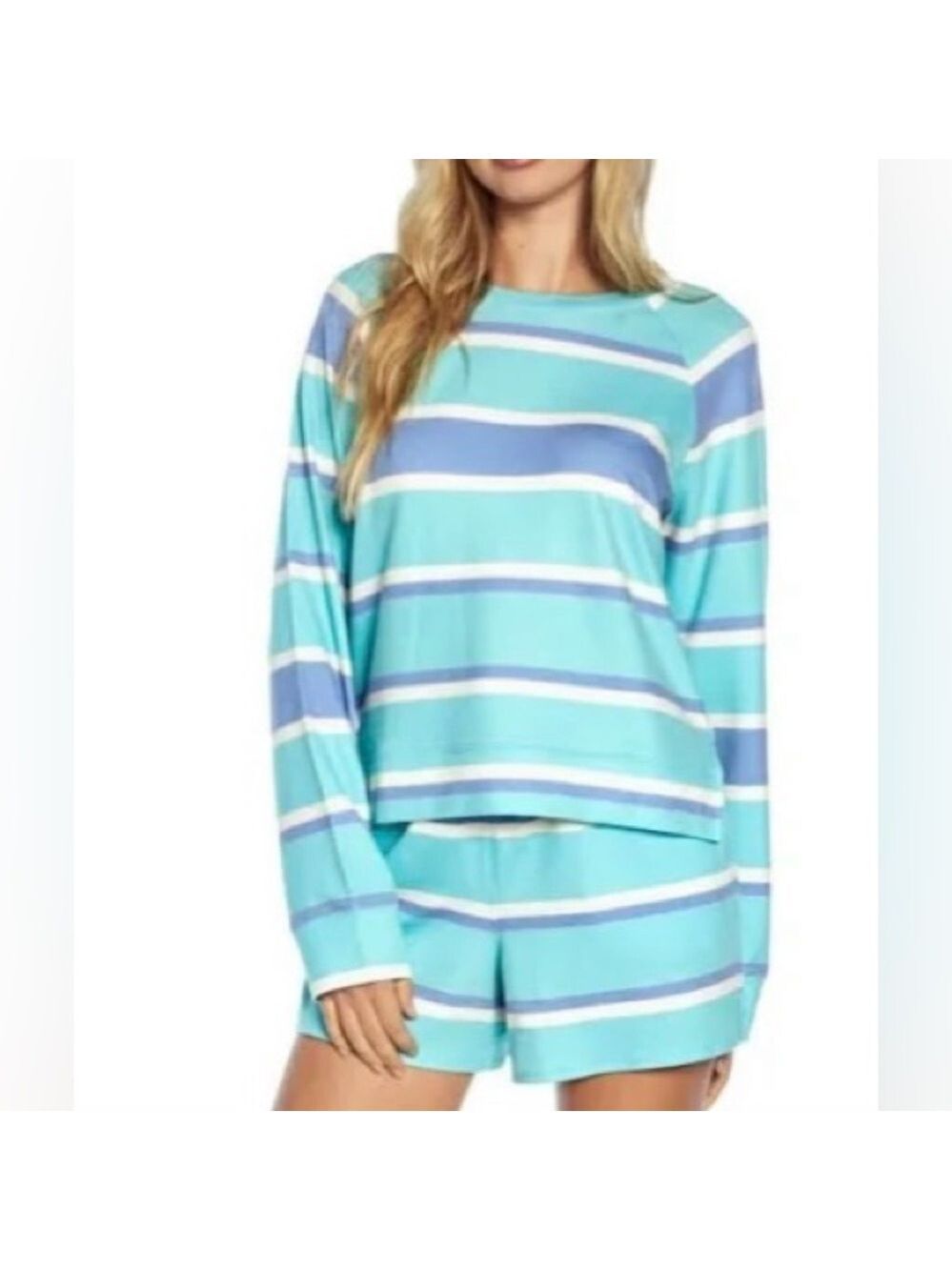 WILDFOX Sweatshirt & Short Lounge Set Stripes - Picture 1 of 5